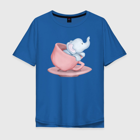 Мужская футболка хлопок Oversize с принтом Милый Слонёнок Внутри Чашки в Белгороде, 100% хлопок | свободный крой, круглый ворот, “спинка” длиннее передней части | animals | beast | cute | животные | звери | милый | слон | слонёнок