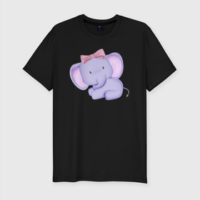 Мужская футболка хлопок Slim с принтом Милый Слонёнок С Бантиком в Белгороде, 92% хлопок, 8% лайкра | приталенный силуэт, круглый вырез ворота, длина до линии бедра, короткий рукав | animals | beast | cute | животные | звери | милый | слон | слонёнок