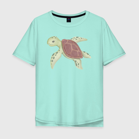 Мужская футболка хлопок Oversize с принтом Милая Черепашка Плавает , 100% хлопок | свободный крой, круглый ворот, “спинка” длиннее передней части | animals | beast | cute | животные | звери | милый | черепаха | черепашка