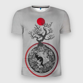 Мужская футболка 3D Slim с принтом SAKURA planet , 100% полиэстер с улучшенными характеристиками | приталенный силуэт, круглая горловина, широкие плечи, сужается к линии бедра | are | asia | fantasy | japan | life | planet | sakura