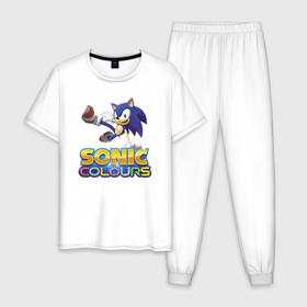 Мужская пижама хлопок с принтом Sonic Colours   Hedgehog   Video game , 100% хлопок | брюки и футболка прямого кроя, без карманов, на брюках мягкая резинка на поясе и по низу штанин
 | hedgehog | hero | nintendo | sonic | video game | видеоигра | герой | ёж | нинтендо | персонаж | соник