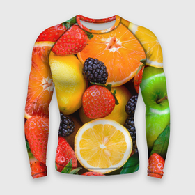 Мужской рашгард 3D с принтом ИЗОБИЛИЕ ФРУКТОВ в Екатеринбурге,  |  | вегетарианский | веселые | еда | ежевика | желтый | здоровый | зеленый | клубника | красный | красочные | лето | лимон | оранжевый | природа | свежие | узор | фрукты | цитрусовые | яблоко