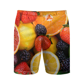 Мужские шорты спортивные с принтом ИЗОБИЛИЕ ФРУКТОВ в Петрозаводске,  |  | вегетарианский | веселые | еда | ежевика | желтый | здоровый | зеленый | клубника | красный | красочные | лето | лимон | оранжевый | природа | свежие | узор | фрукты | цитрусовые | яблоко