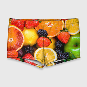 Мужские купальные плавки 3D с принтом ИЗОБИЛИЕ ФРУКТОВ , Полиэстер 85%, Спандекс 15% |  | Тематика изображения на принте: вегетарианский | веселые | еда | ежевика | желтый | здоровый | зеленый | клубника | красный | красочные | лето | лимон | оранжевый | природа | свежие | узор | фрукты | цитрусовые | яблоко