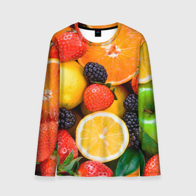 Мужской лонгслив 3D с принтом ИЗОБИЛИЕ ФРУКТОВ в Курске, 100% полиэстер | длинные рукава, круглый вырез горловины, полуприлегающий силуэт | вегетарианский | веселые | еда | ежевика | желтый | здоровый | зеленый | клубника | красный | красочные | лето | лимон | оранжевый | природа | свежие | узор | фрукты | цитрусовые | яблоко