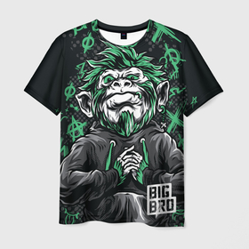 Мужская футболка 3D с принтом Большой братан в Курске, 100% полиэфир | прямой крой, круглый вырез горловины, длина до линии бедер | большой | брат | граффити | обезьяна | смайлик