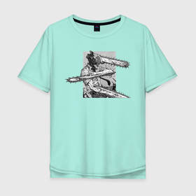 Мужская футболка хлопок Oversize с принтом Chainsawman в Тюмени, 100% хлопок | свободный крой, круглый ворот, “спинка” длиннее передней части | бензопила | манга | монстр | ужас | японское