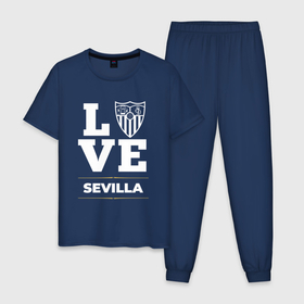 Мужская пижама хлопок с принтом Sevilla Love Classic в Белгороде, 100% хлопок | брюки и футболка прямого кроя, без карманов, на брюках мягкая резинка на поясе и по низу штанин
 | club | football | logo | love | sevilla | клуб | лого | мяч | севилья | символ | спорт | футбол | футболист | футболисты | футбольный