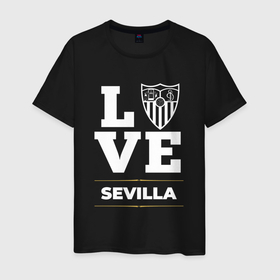 Мужская футболка хлопок с принтом Sevilla Love Classic в Белгороде, 100% хлопок | прямой крой, круглый вырез горловины, длина до линии бедер, слегка спущенное плечо. | club | football | logo | love | sevilla | клуб | лого | мяч | севилья | символ | спорт | футбол | футболист | футболисты | футбольный