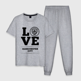 Мужская пижама хлопок с принтом Manchester City Love Классика в Тюмени, 100% хлопок | брюки и футболка прямого кроя, без карманов, на брюках мягкая резинка на поясе и по низу штанин
 | city | club | football | logo | love | manchester | manchester city | клуб | лого | манчестер | мяч | символ | сити | спорт | футбол | футболист | футболисты | футбольный