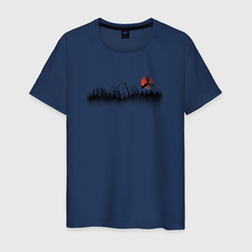 Мужская футболка хлопок с принтом Red moon mountains rider в Санкт-Петербурге, 100% хлопок | прямой крой, круглый вырез горловины, длина до линии бедер, слегка спущенное плечо. | 