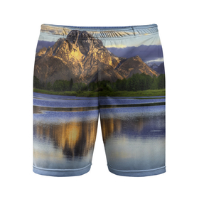 Мужские шорты спортивные с принтом Горы (mountains) в Белгороде,  |  | lake | mountains | горы | озеро | скалы