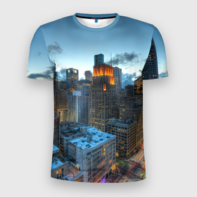 Мужская футболка 3D Slim с принтом Городские будни в Курске, 100% полиэстер с улучшенными характеристиками | приталенный силуэт, круглая горловина, широкие плечи, сужается к линии бедра | city | будни | город | дома | мегаполис