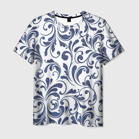 Мужская футболка 3D с принтом Гжелевый рисунок в Тюмени, 100% полиэфир | прямой крой, круглый вырез горловины, длина до линии бедер | арт | вектор | гжель | народный рисунок | рисунок | синий | синий рисунок | хохлома | цветок | цветы