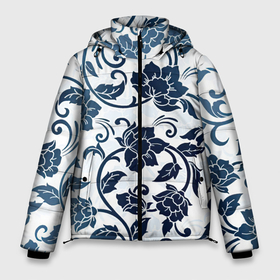 Мужская зимняя куртка 3D с принтом Гжелевые цветы в Белгороде, верх — 100% полиэстер; подкладка — 100% полиэстер; утеплитель — 100% полиэстер | длина ниже бедра, свободный силуэт Оверсайз. Есть воротник-стойка, отстегивающийся капюшон и ветрозащитная планка. 

Боковые карманы с листочкой на кнопках и внутренний карман на молнии. | арт | вектор | гжелевый рисунок | гжель | народный рисунок | рисунок | синий | хохлома | цветок | цветы