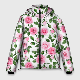 Мужская зимняя куртка 3D с принтом Распустившиеся розы в Екатеринбурге, верх — 100% полиэстер; подкладка — 100% полиэстер; утеплитель — 100% полиэстер | длина ниже бедра, свободный силуэт Оверсайз. Есть воротник-стойка, отстегивающийся капюшон и ветрозащитная планка. 

Боковые карманы с листочкой на кнопках и внутренний карман на молнии. | арт | бутон | бутон розы | бутоны | бутоны роз | бутоны цветов | жёлт | жёлтая роза | жёлтые бутоны | жёлтые розы | жёлтый бутон | жёлтый цветок | рисунок | роза | розовая роза | розовые бутоны