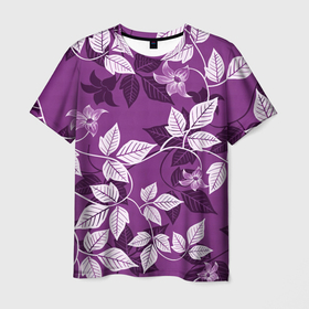 Мужская футболка 3D с принтом Фиолетовый вьюнок в Белгороде, 100% полиэфир | прямой крой, круглый вырез горловины, длина до линии бедер | арт | вьюнок | куст | кусты | рисунок | фиолетовые цветы | фиолетовый цветок | цветок | цветущий вьюнок | цветущий куст | цветы