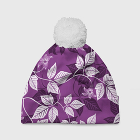 Шапка 3D c помпоном с принтом Фиолетовый вьюнок в Кировске, 100% полиэстер | универсальный размер, печать по всей поверхности изделия | арт | вьюнок | куст | кусты | рисунок | фиолетовые цветы | фиолетовый цветок | цветок | цветущий вьюнок | цветущий куст | цветы