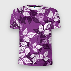 Мужская футболка 3D Slim с принтом Фиолетовый вьюнок в Кировске, 100% полиэстер с улучшенными характеристиками | приталенный силуэт, круглая горловина, широкие плечи, сужается к линии бедра | арт | вьюнок | куст | кусты | рисунок | фиолетовые цветы | фиолетовый цветок | цветок | цветущий вьюнок | цветущий куст | цветы