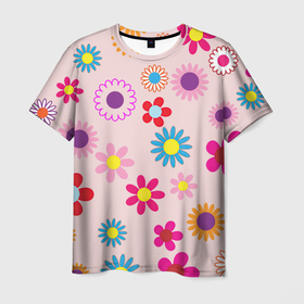 Мужская футболка 3D с принтом Мультяшные цветочки в Тюмени, 100% полиэфир | прямой крой, круглый вырез горловины, длина до линии бедер | арт | мультяшные цветы | мультяшный цветок | рисунок | цветок | цветы