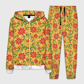 Мужской костюм 3D с принтом Оранжевая хохлома в Тюмени, 100% полиэстер | Манжеты и пояс оформлены тканевой резинкой, двухслойный капюшон со шнурком для регулировки, карманы спереди | арт | вектор | желтый | зеленый | золотой | красный | народный рисунок | рисунок | хохлома | цветок | цветы | чёрный | ягода | ягоды