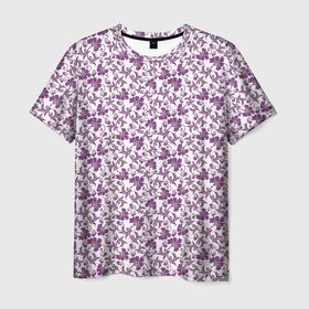 Мужская футболка 3D с принтом Фиолетовая гжель в Новосибирске, 100% полиэфир | прямой крой, круглый вырез горловины, длина до линии бедер | арт | вектор | гжель | рисунок | синий | фиолетовая гжель | фиолетовый рисунок | хохлома | цветок | цветы