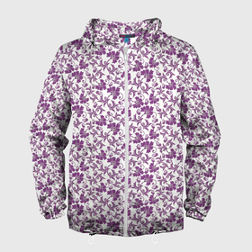 Мужская ветровка 3D с принтом Фиолетовая гжель в Екатеринбурге, 100% полиэстер | подол и капюшон оформлены резинкой с фиксаторами, два кармана без застежек по бокам, один потайной карман на груди | арт | вектор | гжель | рисунок | синий | фиолетовая гжель | фиолетовый рисунок | хохлома | цветок | цветы