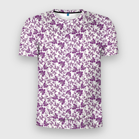 Мужская футболка 3D Slim с принтом Фиолетовая гжель в Петрозаводске, 100% полиэстер с улучшенными характеристиками | приталенный силуэт, круглая горловина, широкие плечи, сужается к линии бедра | Тематика изображения на принте: арт | вектор | гжель | рисунок | синий | фиолетовая гжель | фиолетовый рисунок | хохлома | цветок | цветы