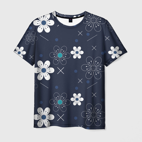 Мужская футболка 3D с принтом Ночные цветы на ночной поляне в Петрозаводске, 100% полиэфир | прямой крой, круглый вырез горловины, длина до линии бедер | Тематика изображения на принте: арт | ночной цветок | ночные цветы | ночь | рисунок | цветок | цветы