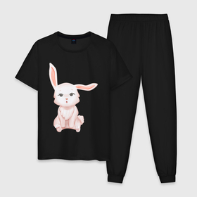 Мужская пижама хлопок с принтом Милый Крольчонок Удивлён в Екатеринбурге, 100% хлопок | брюки и футболка прямого кроя, без карманов, на брюках мягкая резинка на поясе и по низу штанин
 | animals | beast | cute | hare | rabbit | животные | заяц | звери | кролик | крольчонок | милый