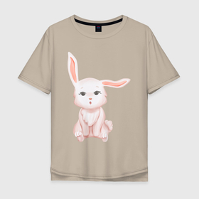 Мужская футболка хлопок Oversize с принтом Милый Крольчонок Удивлён в Новосибирске, 100% хлопок | свободный крой, круглый ворот, “спинка” длиннее передней части | animals | beast | cute | hare | rabbit | животные | заяц | звери | кролик | крольчонок | милый