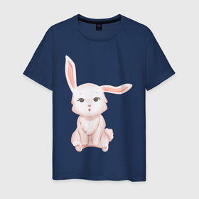 Мужская футболка хлопок с принтом Милый Крольчонок Удивлён , 100% хлопок | прямой крой, круглый вырез горловины, длина до линии бедер, слегка спущенное плечо. | animals | beast | cute | hare | rabbit | животные | заяц | звери | кролик | крольчонок | милый