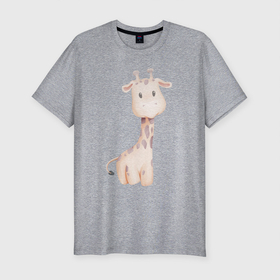 Мужская футболка хлопок Slim с принтом Милый Жирафик в Екатеринбурге, 92% хлопок, 8% лайкра | приталенный силуэт, круглый вырез ворота, длина до линии бедра, короткий рукав | animals | beast | cute | giraffe | животные | жираф | жирафик | звери | милый