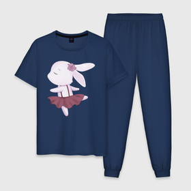 Мужская пижама хлопок с принтом Милый Крольчонок Танцует в Тюмени, 100% хлопок | брюки и футболка прямого кроя, без карманов, на брюках мягкая резинка на поясе и по низу штанин
 | Тематика изображения на принте: animals | beast | cute | hare | rabbit | животные | заяц | звери | кролик | крольчонок | милый