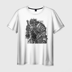 Мужская футболка 3D с принтом Soulsborn в Екатеринбурге, 100% полиэфир | прямой крой, круглый вырез горловины, длина до линии бедер | art | dark | dark souls | drawing | воин