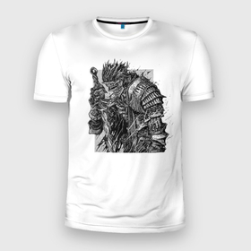 Мужская футболка 3D Slim с принтом Soulsborn в Тюмени, 100% полиэстер с улучшенными характеристиками | приталенный силуэт, круглая горловина, широкие плечи, сужается к линии бедра | art | dark | dark souls | drawing | воин