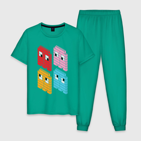 Мужская пижама хлопок с принтом Pac man пиксели в Белгороде, 100% хлопок | брюки и футболка прямого кроя, без карманов, на брюках мягкая резинка на поясе и по низу штанин
 | dandy | game | pac man | retro | sega | пиксели