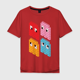 Мужская футболка хлопок Oversize с принтом Pac man пиксели в Петрозаводске, 100% хлопок | свободный крой, круглый ворот, “спинка” длиннее передней части | dandy | game | pac man | retro | sega | пиксели