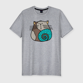 Мужская футболка хлопок Slim с принтом Круглый  абстрактный кот в Петрозаводске, 92% хлопок, 8% лайкра | приталенный силуэт, круглый вырез ворота, длина до линии бедра, короткий рукав | абстрактный кот | кот | котенок | котик | кошка | круглый кот