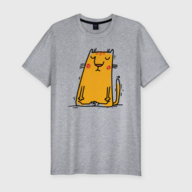 Мужская футболка хлопок Slim с принтом Спокойный кот. Йога в Екатеринбурге, 92% хлопок, 8% лайкра | приталенный силуэт, круглый вырез ворота, длина до линии бедра, короткий рукав | йога | кот | котенок | котик | спокойствие