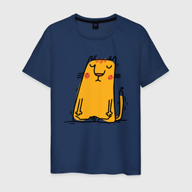 Мужская футболка хлопок с принтом Спокойный кот. Йога в Екатеринбурге, 100% хлопок | прямой крой, круглый вырез горловины, длина до линии бедер, слегка спущенное плечо. | Тематика изображения на принте: йога | кот | котенок | котик | спокойствие