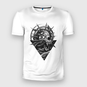 Мужская футболка 3D Slim с принтом Lupus в Белгороде, 100% полиэстер с улучшенными характеристиками | приталенный силуэт, круглая горловина, широкие плечи, сужается к линии бедра | art | dark | drawing | монстр | череп | эмблема