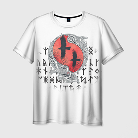 Мужская футболка 3D с принтом Скандинавские вороны в Кировске, 100% полиэфир | прямой крой, круглый вырез горловины, длина до линии бедер | вороны | письмена | руны | скандинавский стиль | слуги одина