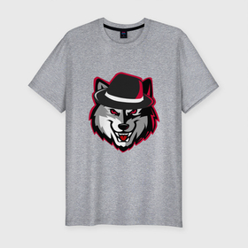 Мужская футболка хлопок Slim с принтом Нуарный волк в Санкт-Петербурге, 92% хлопок, 8% лайкра | приталенный силуэт, круглый вырез ворота, длина до линии бедра, короткий рукав | noir | wolf | волк | волчара | нуар | шляпа