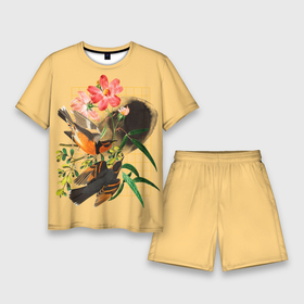 Мужской костюм с шортами 3D с принтом ПТИЦЫ ПРИЛЕТЕЛИ в Тюмени,  |  | винтаж | животные | забавные | зеленый | красочные | лето | любовь | милые | небо | оранжевый | пейзаж | природа | птицы | розовый | цветы