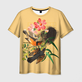 Мужская футболка 3D с принтом ПТИЦЫ ПРИЛЕТЕЛИ в Новосибирске, 100% полиэфир | прямой крой, круглый вырез горловины, длина до линии бедер | винтаж | животные | забавные | зеленый | красочные | лето | любовь | милые | небо | оранжевый | пейзаж | природа | птицы | розовый | цветы
