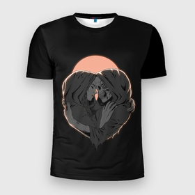 Мужская футболка 3D Slim с принтом Death  Live в Тюмени, 100% полиэстер с улучшенными характеристиками | приталенный силуэт, круглая горловина, широкие плечи, сужается к линии бедра | Тематика изображения на принте: девушка | жизнь | любовь | скелет | череп
