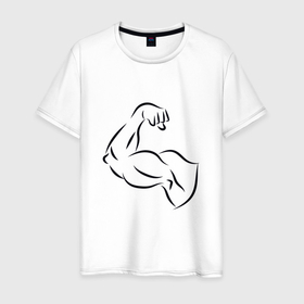 Мужская футболка хлопок с принтом Мускулатура в Санкт-Петербурге, 100% хлопок | прямой крой, круглый вырез горловины, длина до линии бедер, слегка спущенное плечо. | бицепс | качок | мускулатура | мускулы | накачанная | рука | трицепс