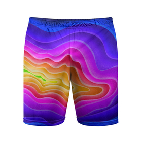 Мужские шорты спортивные с принтом Растекание красок в Петрозаводске,  |  | абстракции | краски | кратер вулкана | объёмная абстракция | радуга | яркие цвета