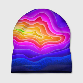 Шапка 3D с принтом Растекание красок в Курске, 100% полиэстер | универсальный размер, печать по всей поверхности изделия | абстракции | краски | кратер вулкана | объёмная абстракция | радуга | яркие цвета